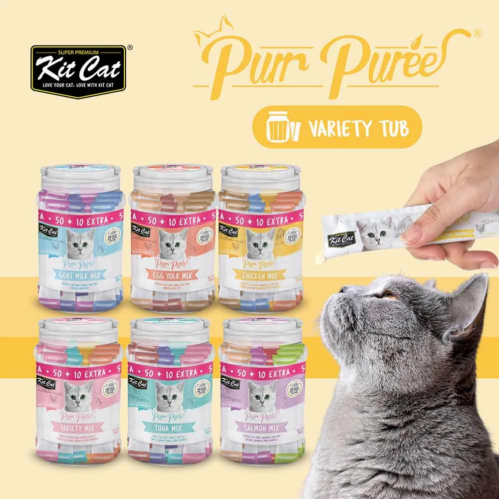 Kit Cat Purr Puree Salmon Mix Assorted Grain-Free Liquid Cat Treats 60 Sticks