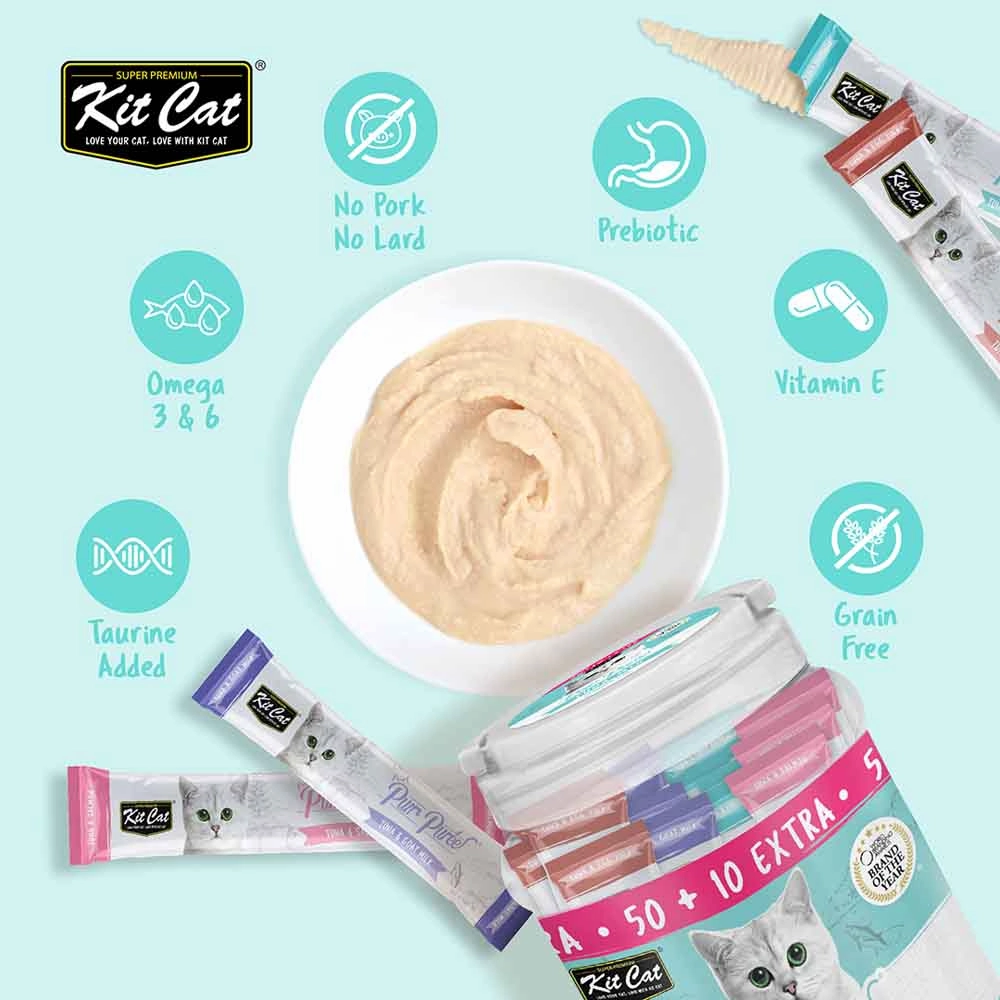 Kit Cat Purr Puree Tuna Mix Assorted Grain-Free Liquid Cat Treats 60 Sticks