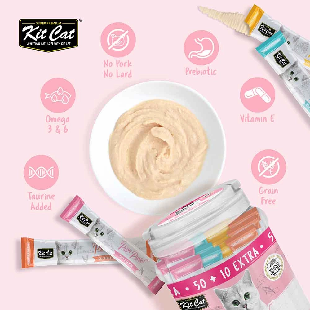 Kit Cat Purr Puree Variety Mix Assorted Grain-Free Liquid Cat Treats 60 Sticks