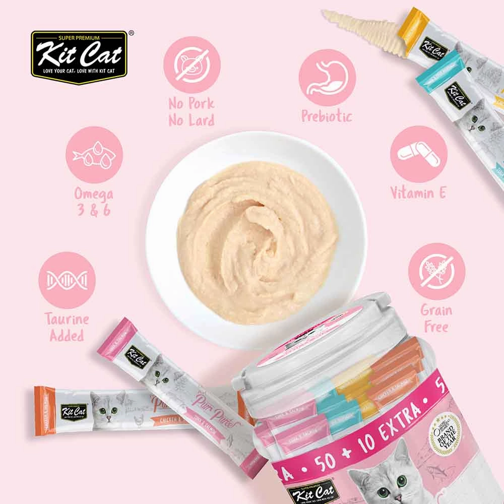 Kit Cat Purr Puree Variety Mix Assorted Grain-Free Liquid Cat Treats 60 Sticks
