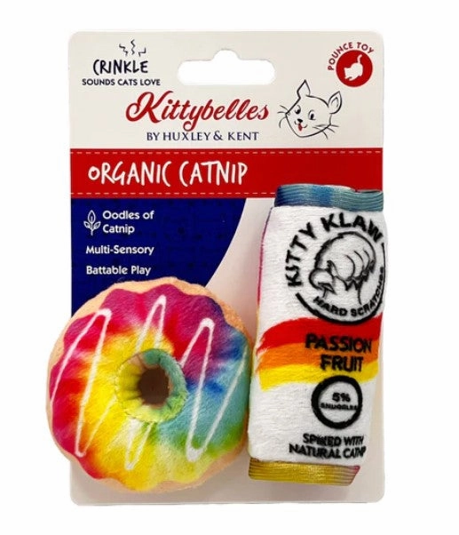 Kittybelles Plush Cat Toy Pride Donut and Kitty Klaw Passion Fruit 2 pk