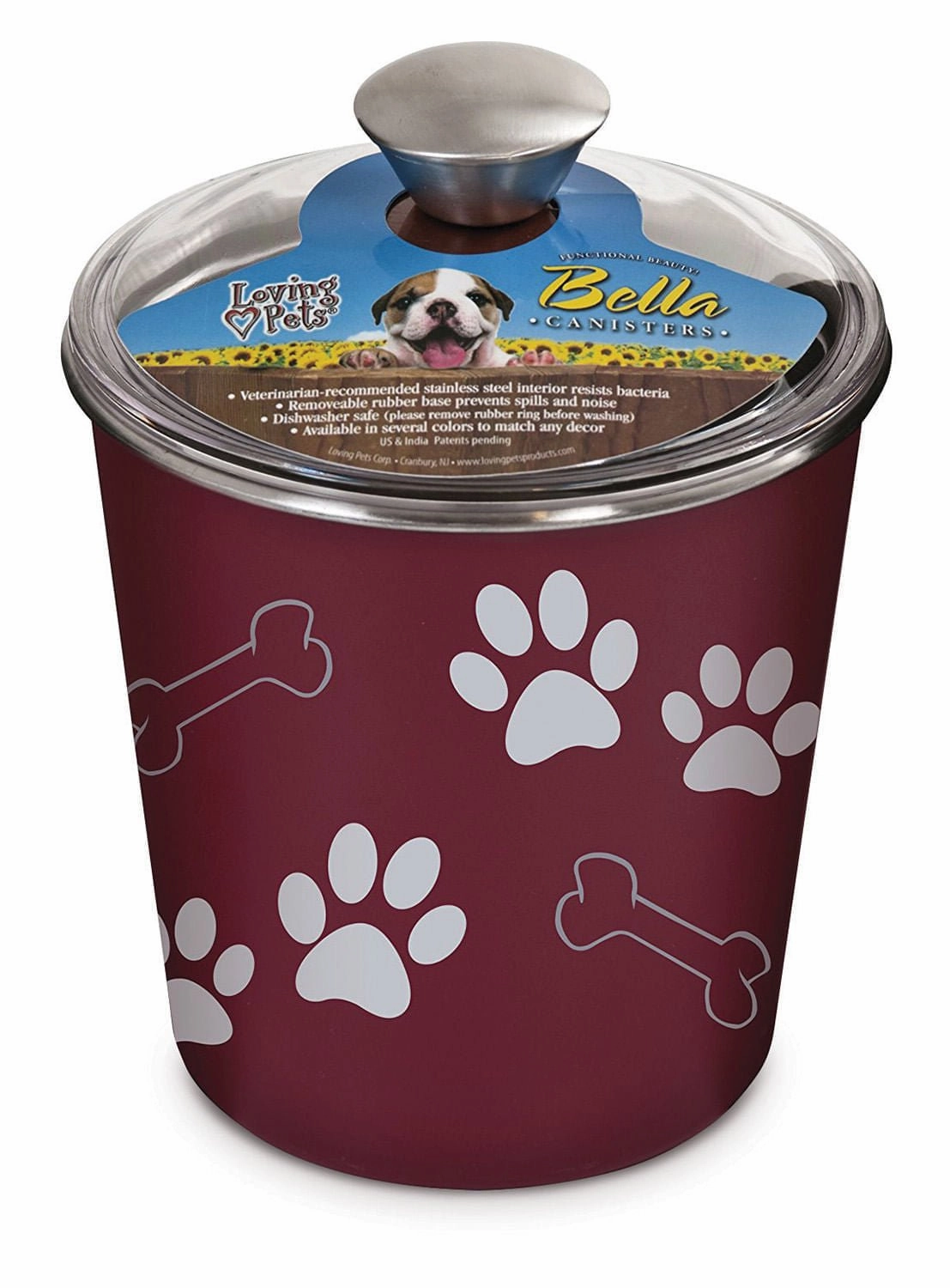 Loving Pets Bella Dog and Cat Treat Canister, Merlot