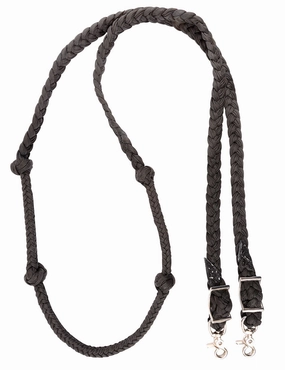 Martin Saddlery Braided Nylon Barrel Rein with Knots 1-inch Thick Buckle Snap Ends, Black
