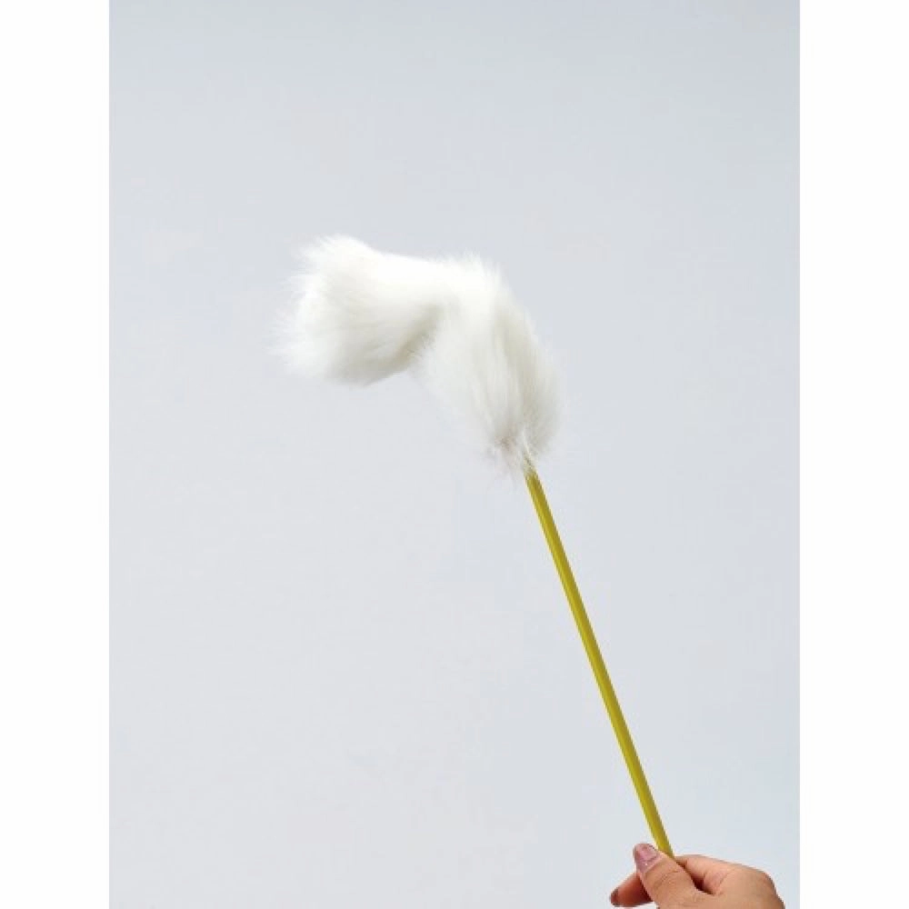 Marukan White Tail Teaser with Bell Wand Cat Toy
