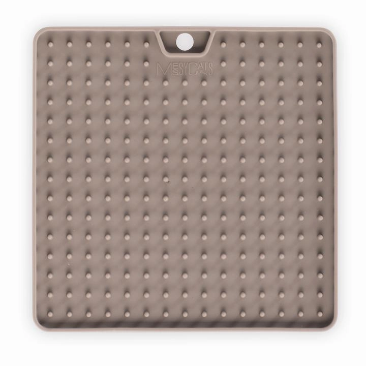 Messy Cats Silicone Reversible Interactive Feeding and Licking Mat, 5.5" x 5.5" - Grey