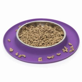 Messy Cats Single Silicone Feeder with Stainless Bowl - Medium 1.75 Cup Bowl - Purple