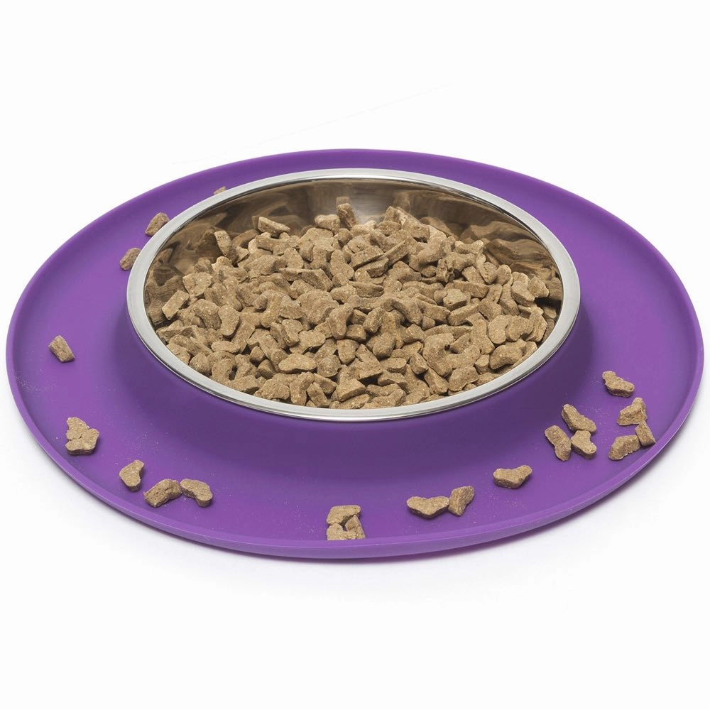 Messy Cats Single Silicone Feeder With Stainless Steel Cat Bowl (Grey)