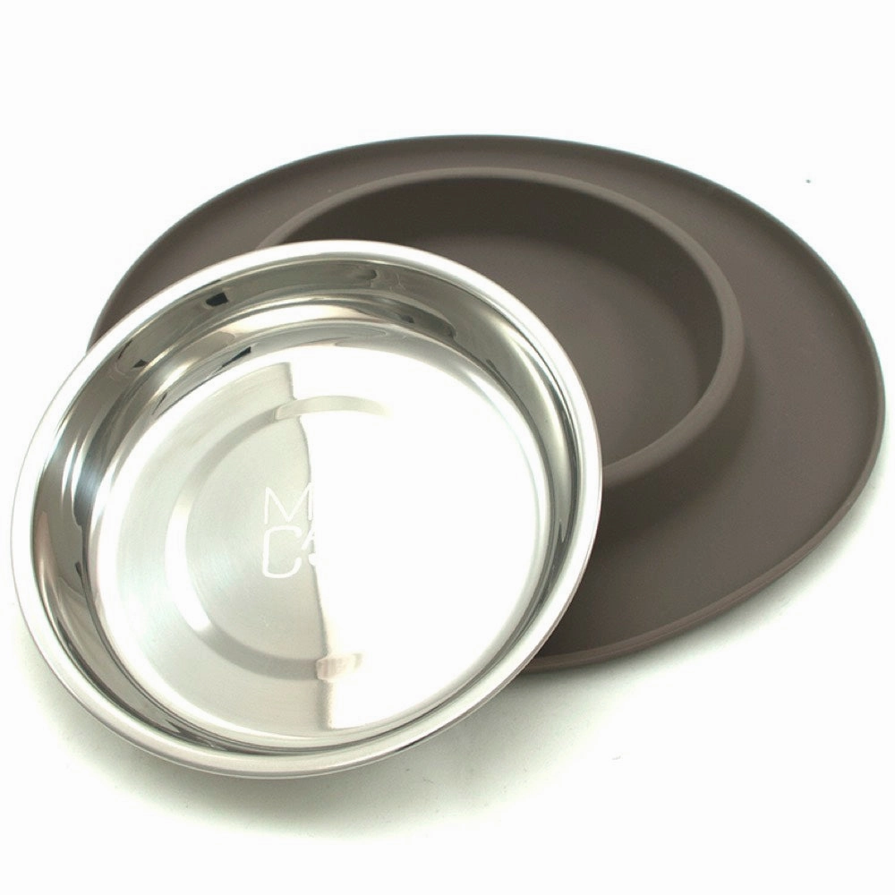 Messy Cats Single Silicone Feeder With Stainless Steel Cat Bowl (Grey)