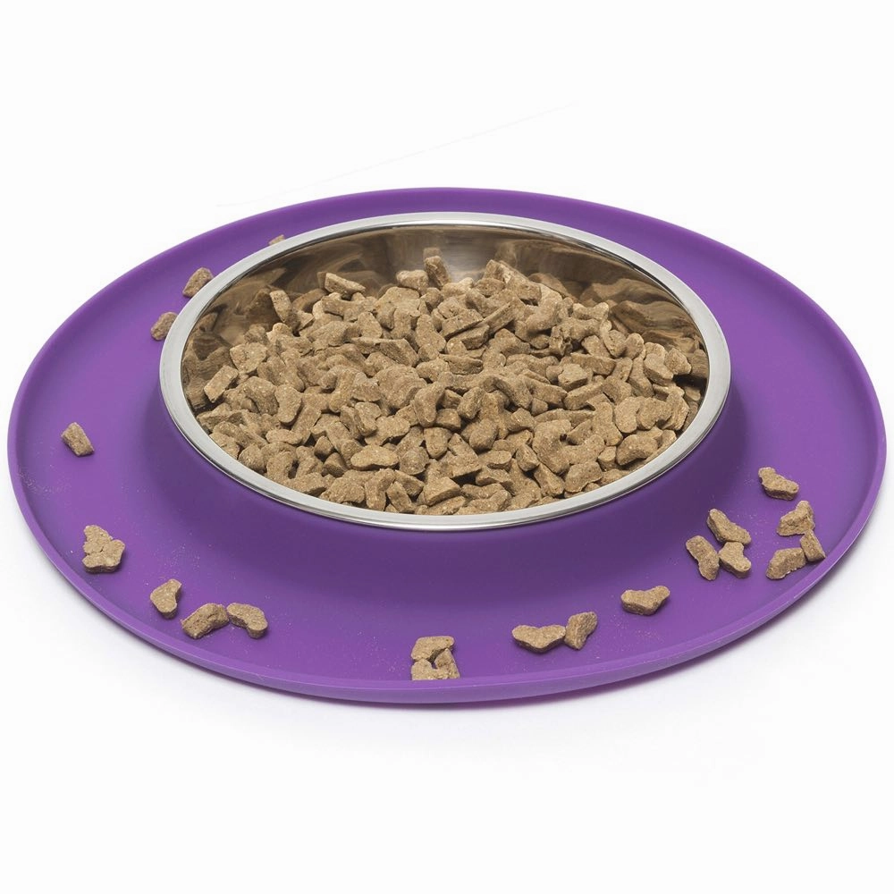 Messy Cats Single Silicone Feeder With Stainless Steel Cat Bowl (Purple)