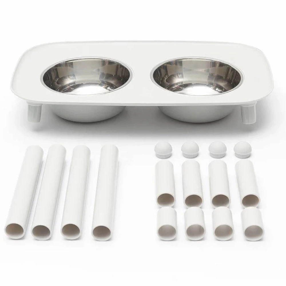 Messy Mutts Adjustable Elevated Double Feeder With Stainless Steel Dog Bowls (Light Grey)