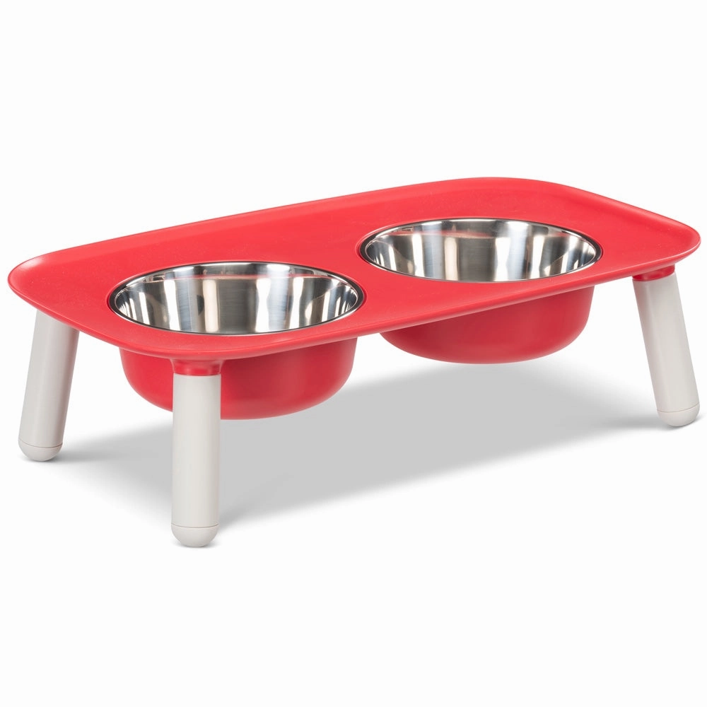 Messy Mutts Adjustable Elevated Double Feeder With Stainless Steel Dog Bowls (Watermelon)