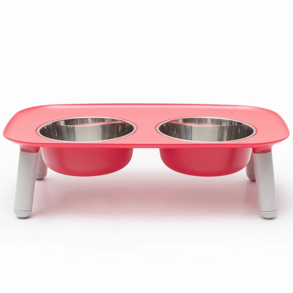 Messy Mutts Adjustable Elevated Double Feeder With Stainless Steel Dog Bowls (Watermelon)