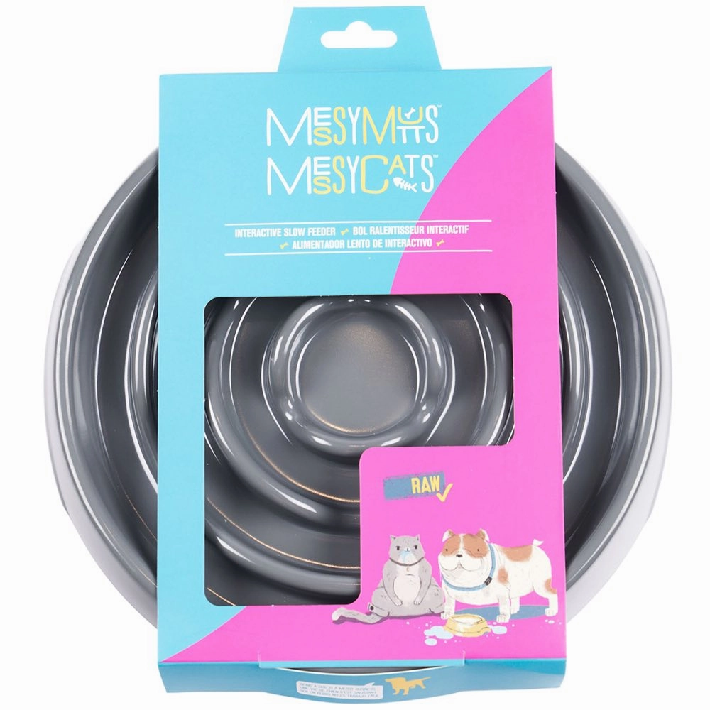 Messy Mutts & Cats Interactive Slow Feeder Bowl For Cats & Dogs (Cool Grey)