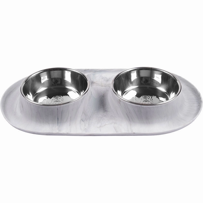 Messy Mutts Double Silicone Feeder with Stainless Bowl - Large 3 Cup Bowl - Marble