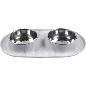 Messy Mutts Double Silicone Feeder with Stainless Bowl - Large 3 Cup Bowl - Marble