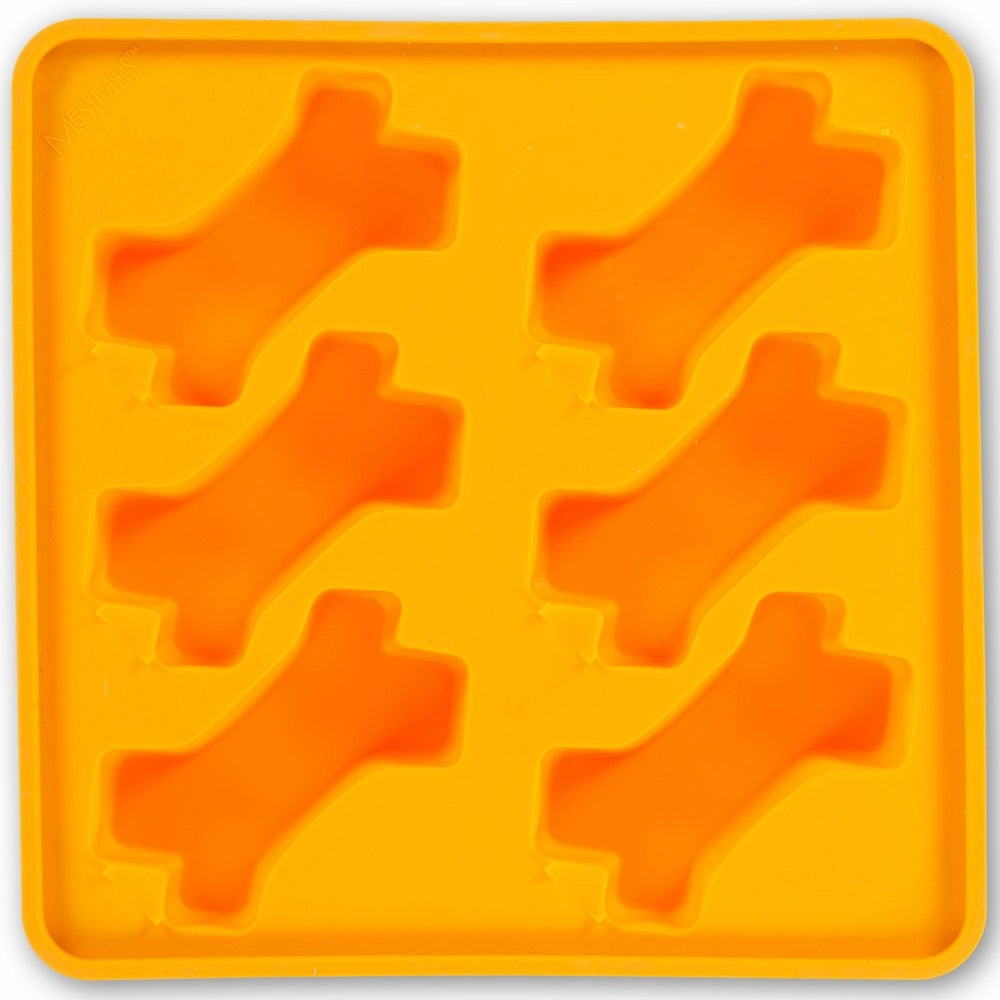 Messy Mutts Framed Silicone Popsicle  Dog Treat Mold (6 Bones, Orange)