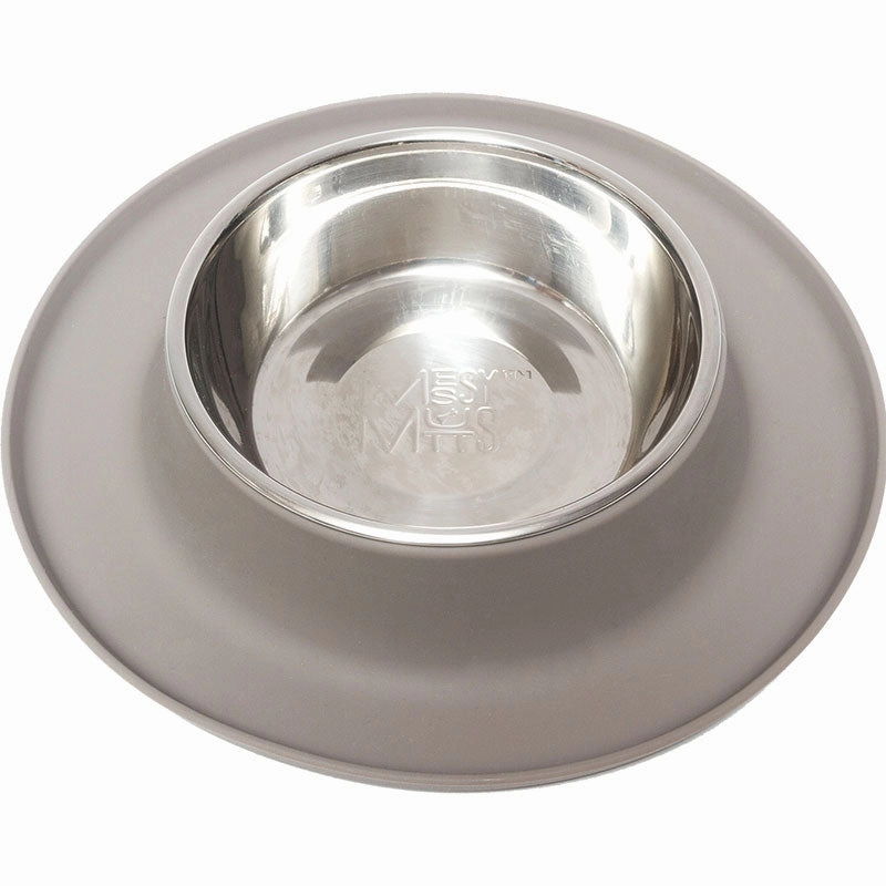 Messy Mutts Single Silicone Feeder with Stainless Bowl - Large 6 Cup Bowl - Grey