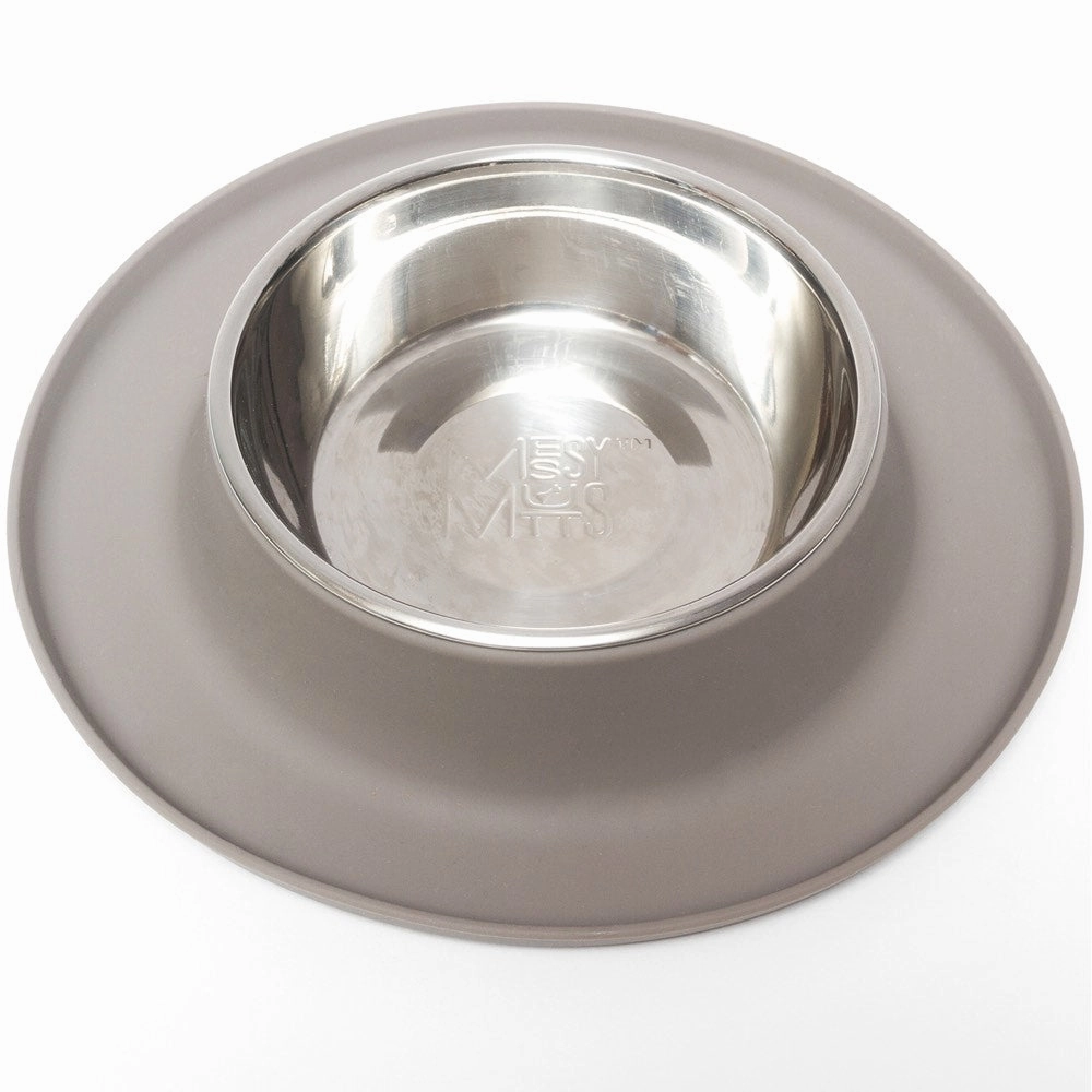 Messy Mutts Single Silicone Feeder With Stainless Steel Dog Bowl (Grey)