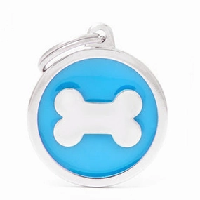 My Family USA Pet Tag - Apoxie Circles "Classic" - Bone Light Blue - Large