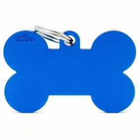 My Family USA Pet Tag - Basic Aluminum - Bone Blue - XL