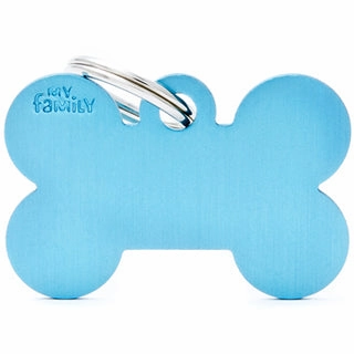 My Family USA Pet Tag - Basic Aluminum - Bone Light Blue - Large