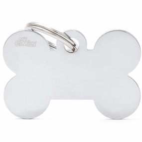 My Family USA Pet Tag - Basic Chrome - Bone Chromed Brass - Large