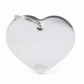 My Family USA Pet Tag - Basic Chrome - Heart Chromed Brass - Large