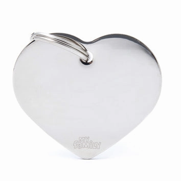 My Family USA Pet Tag - Basic Chrome - Heart Chromed Brass - Large