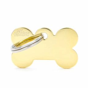 My Family USA Pet Tag - Basic Gold - Bone Golden Brass - Small
