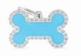 My Family USA Pet Tag - Bones Apoxie & Strass "Glam" - Light Blue Glam Silver Bone - Large