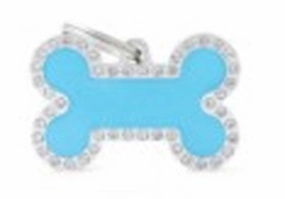 My Family USA Pet Tag - Bones Apoxie & Strass "Glam" - Light Blue Glam Silver Bone - Large
