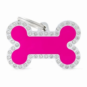 My Family USA Pet Tag - Bones Apoxie & Strass "Glam" - Pink Glam Silver Bone - Large