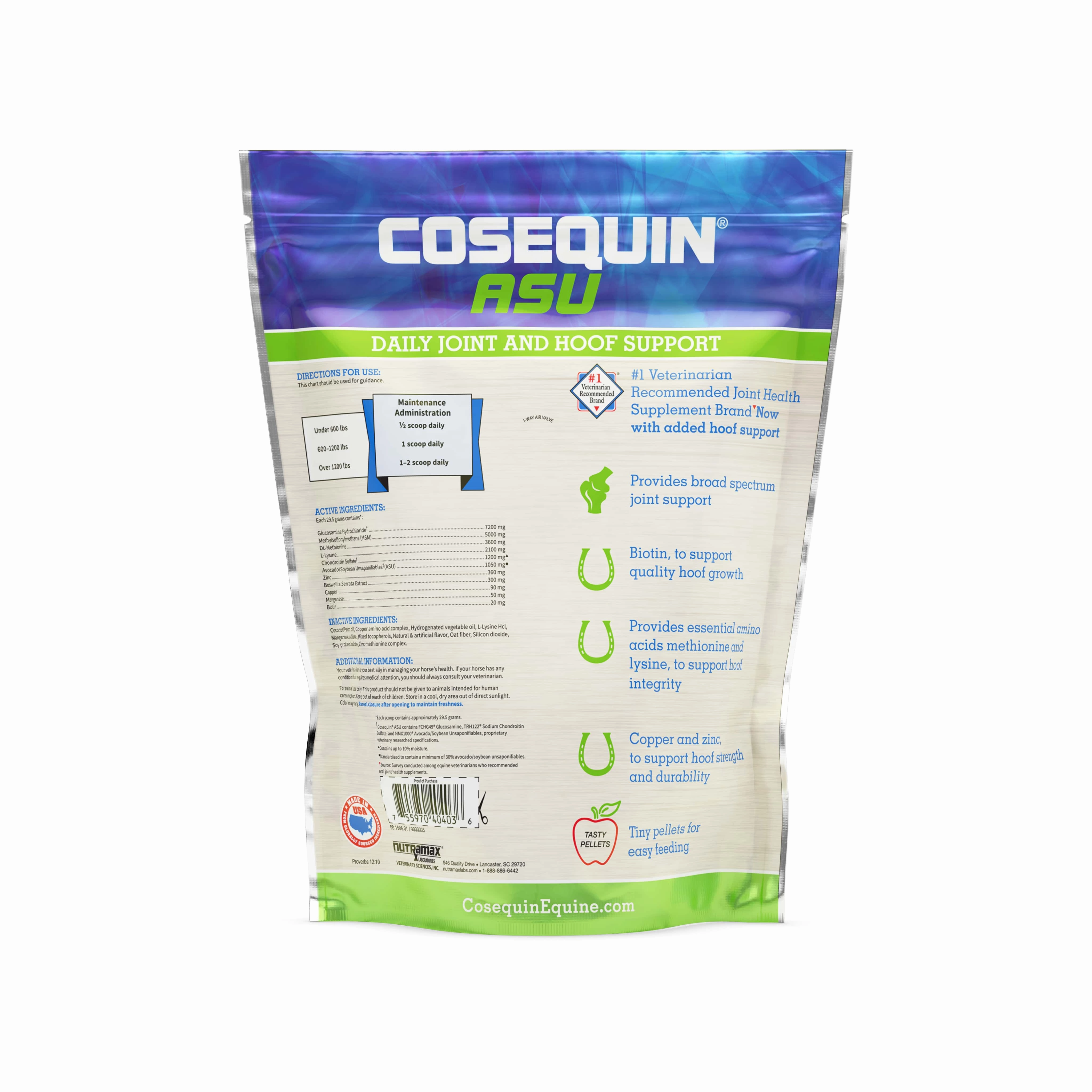Nutramax Cosequin ASU Joint & Hoof Pellets Joint Health Supplement for Horses