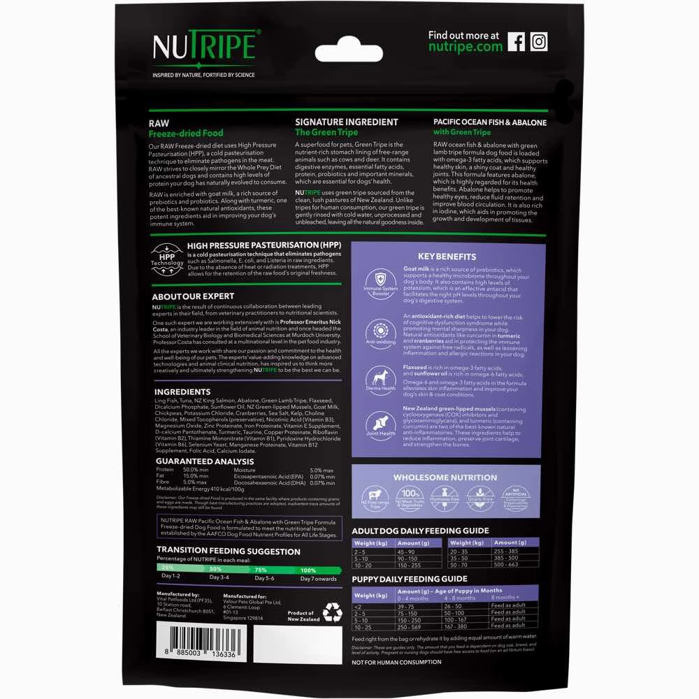Nutripe Raw Pacific Ocean Fish & Abalone With Green Tripe Grain-Free Freeze-Dried Raw Dog Food 400g
