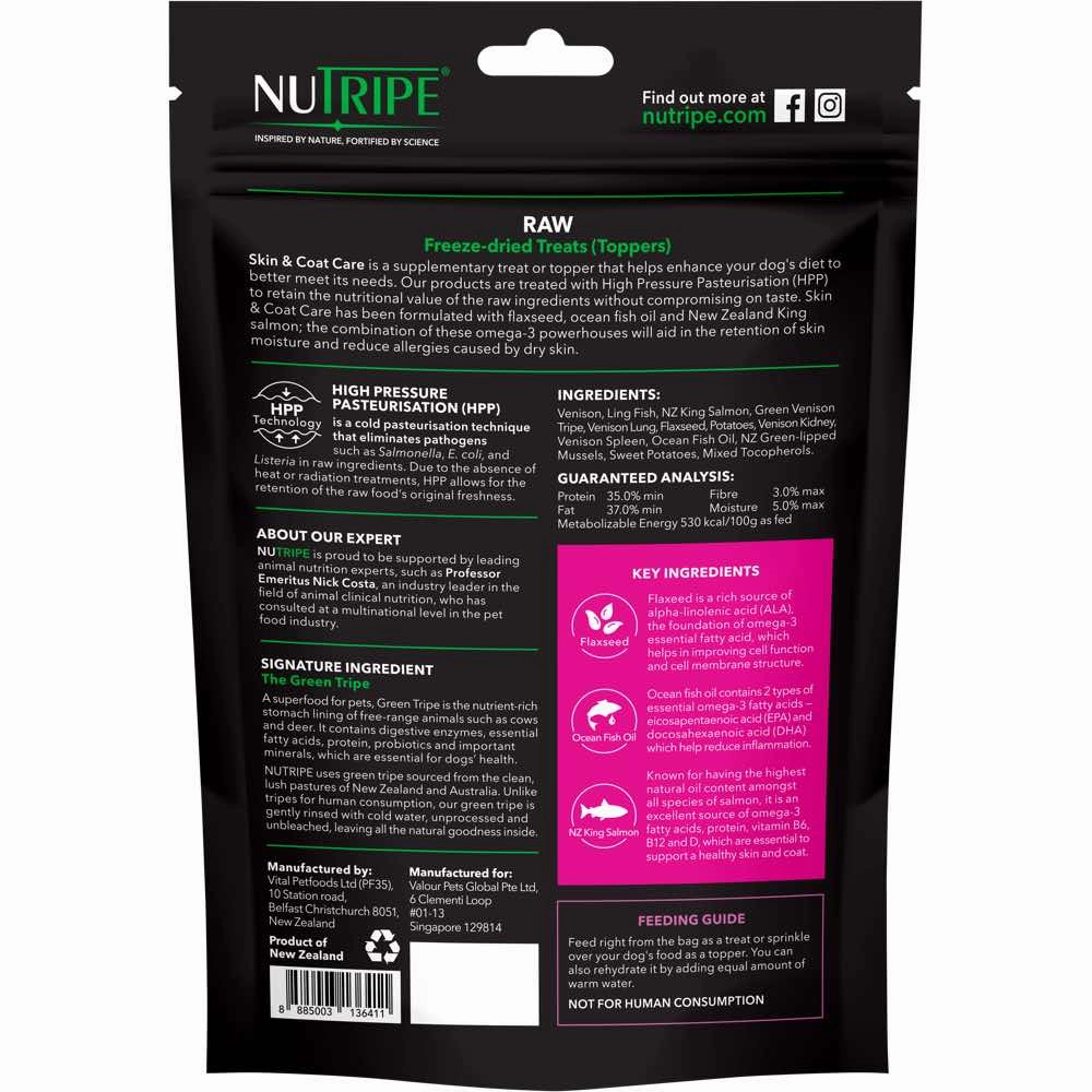 Nutripe Raw Skin & Coat Care Venison With Green Tripe Freeze-Dried Dog Treats (Toppers) 50g