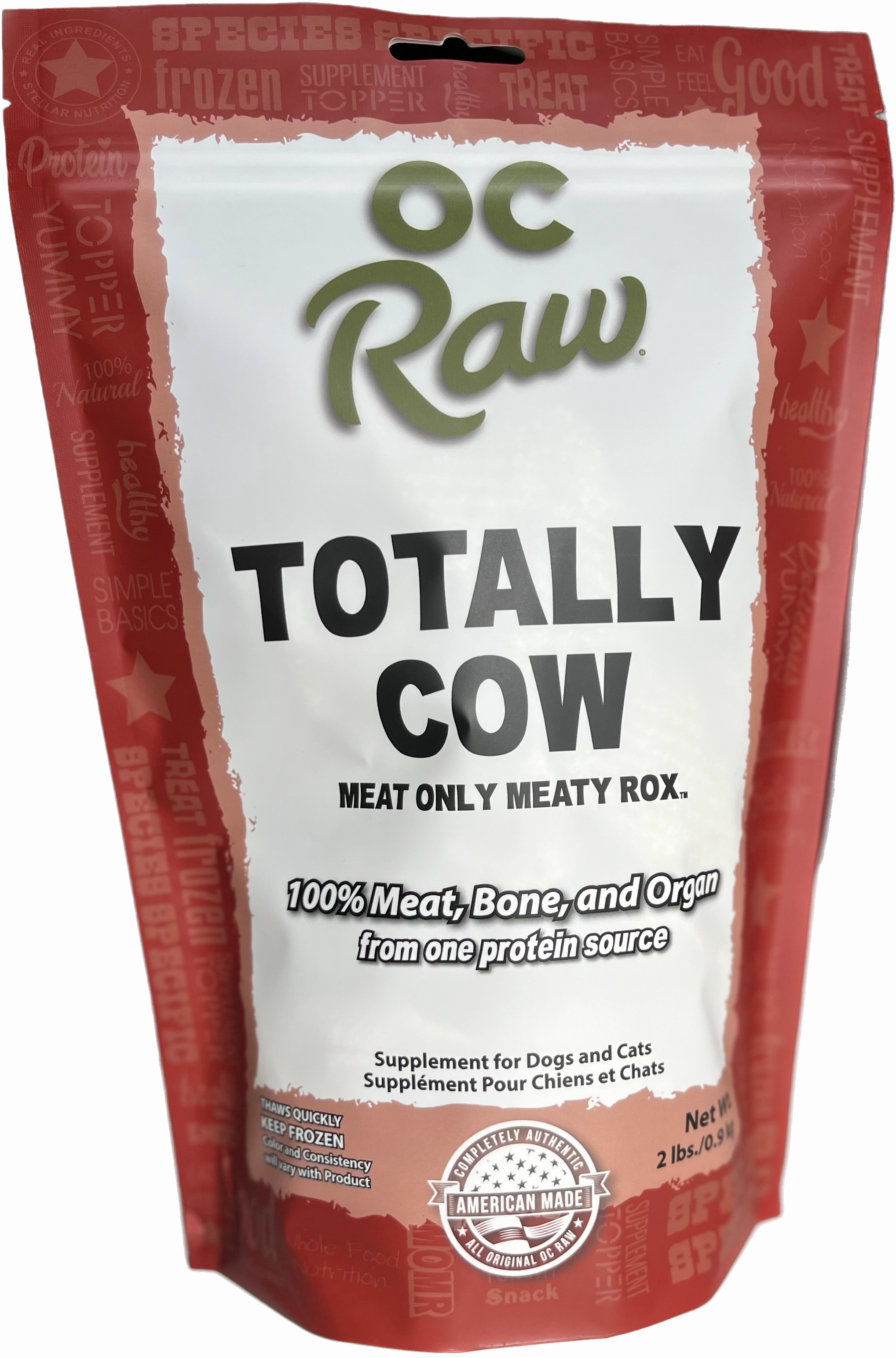 OC Raw Frozen Dog & Cat Food Meaty Rox - Totally Cow 2lb Bag