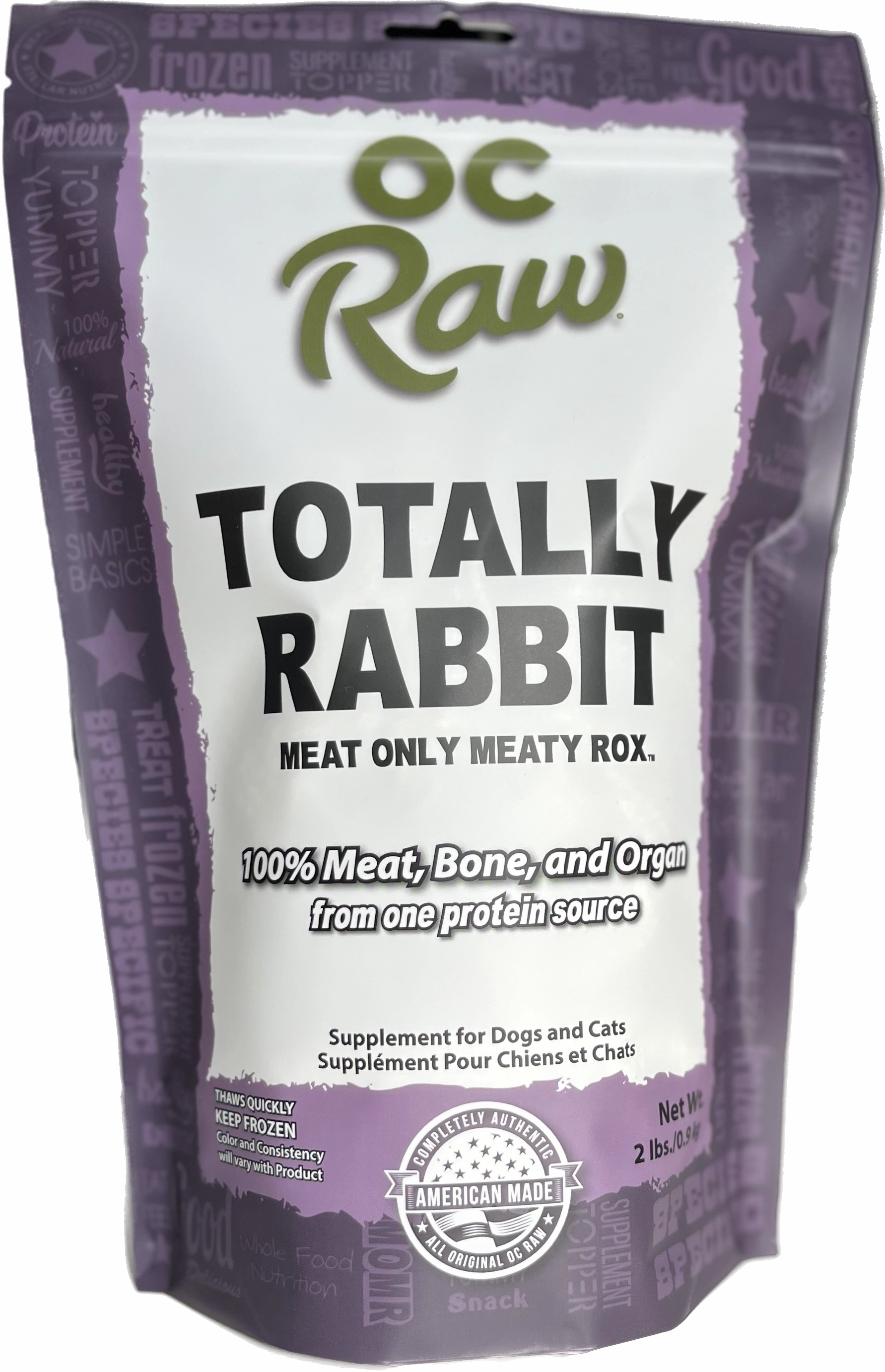 OC Raw Frozen Dog & Cat Food Meaty Rox - Totally Rabbit 2lb Bag