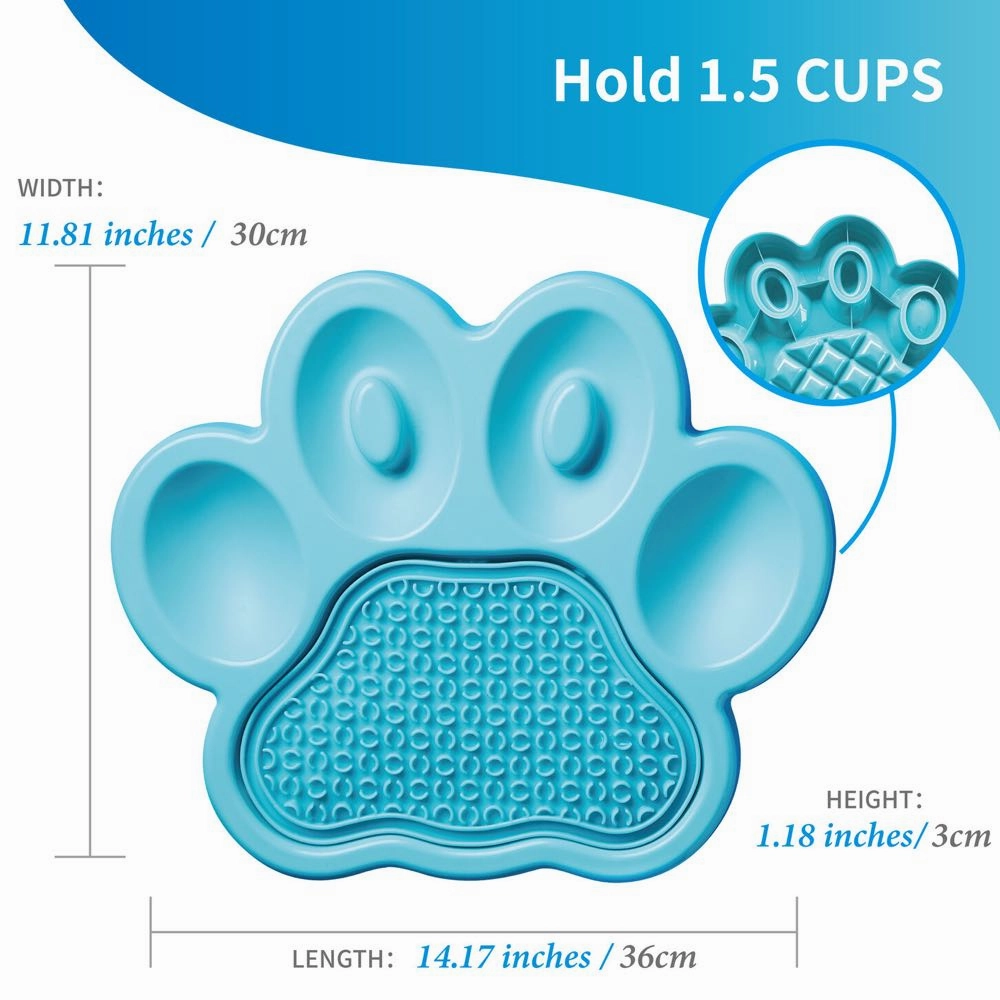 PetDreamHouse PAW 2-In-1 Interactive Slow Feeder For Cats & Dogs (Blue Paw)