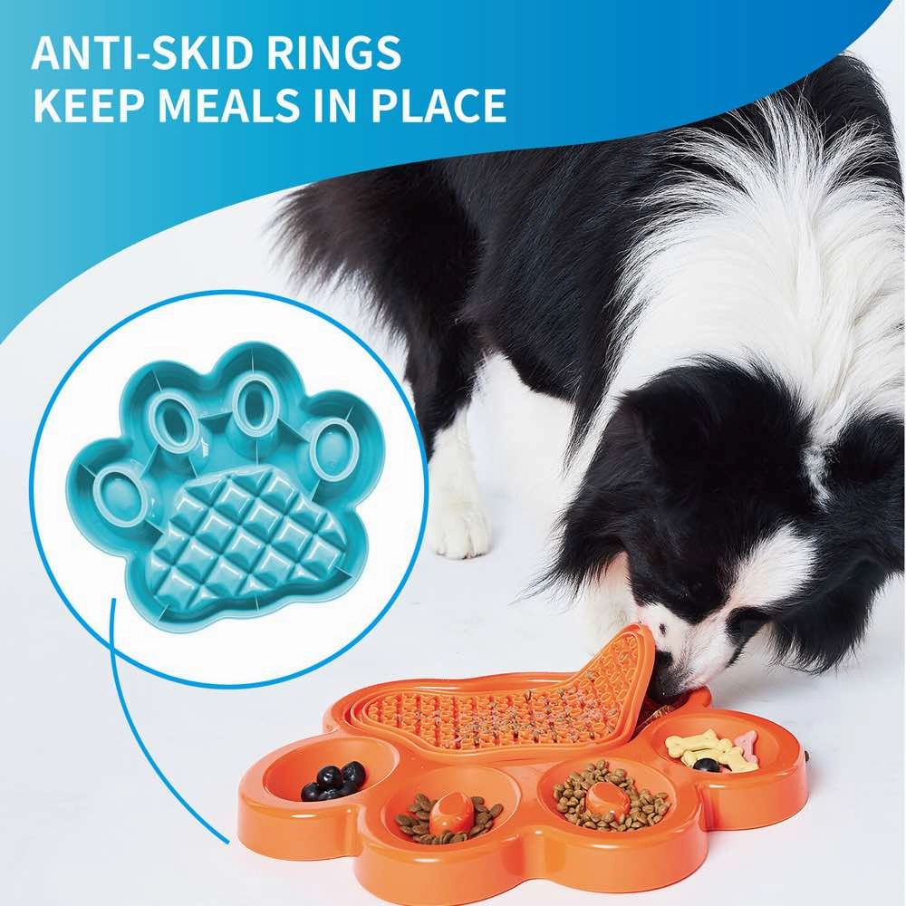 PetDreamHouse PAW 2-In-1 Interactive Slow Feeder For Cats & Dogs (Blue Paw)