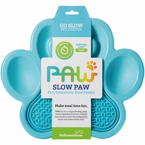 PetDreamHouse PAW 2-In-1 Interactive Slow Feeder For Cats & Dogs (Blue Paw)