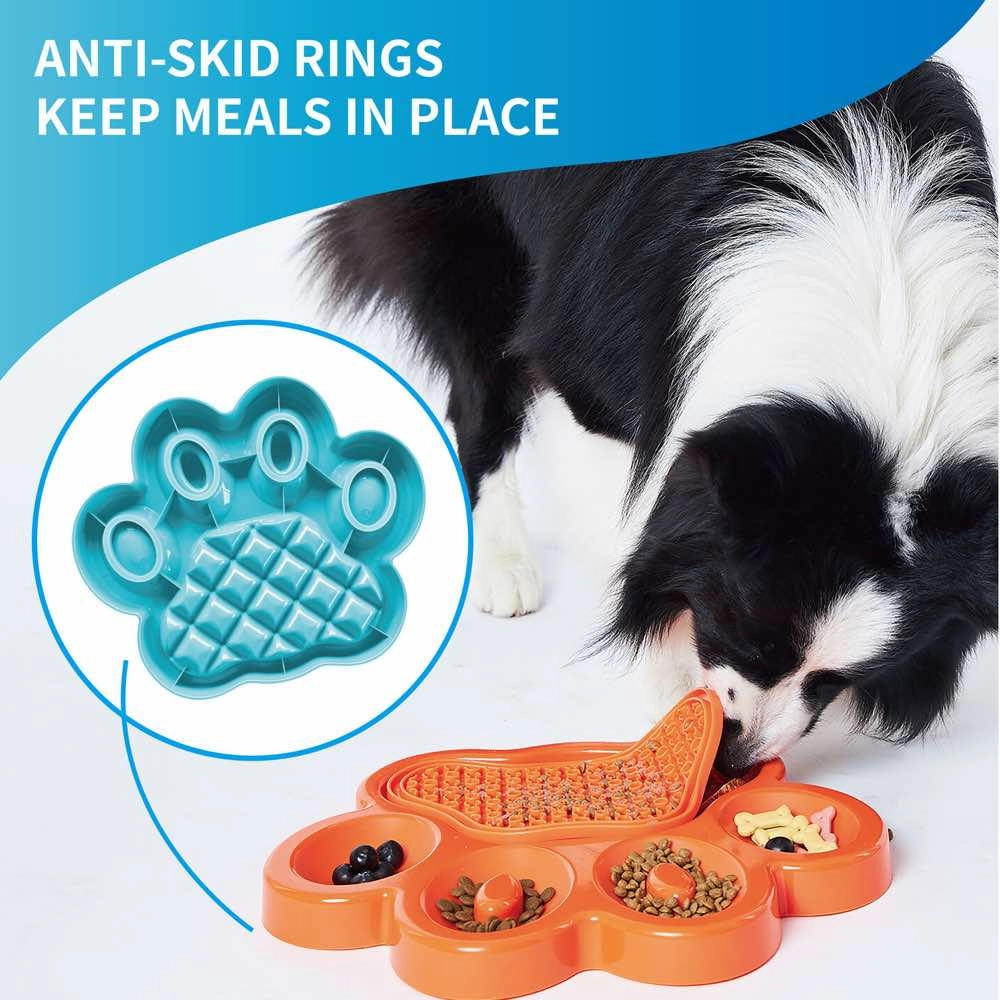 PetDreamHouse PAW 2-In-1 Interactive Slow Feeder For Cats & Dogs (Blue Paw)