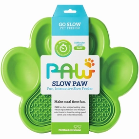 PetDreamHouse PAW 2-In-1 Interactive Slow Feeder For Cats & Dogs (Green Paw)