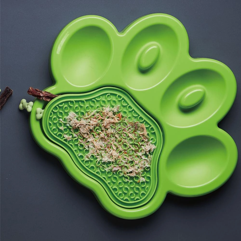 PetDreamHouse PAW 2-In-1 Interactive Slow Feeder For Cats & Dogs (Green Paw)