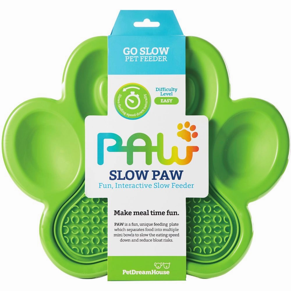 PetDreamHouse PAW 2-In-1 Interactive Slow Feeder For Cats & Dogs (Green Paw)