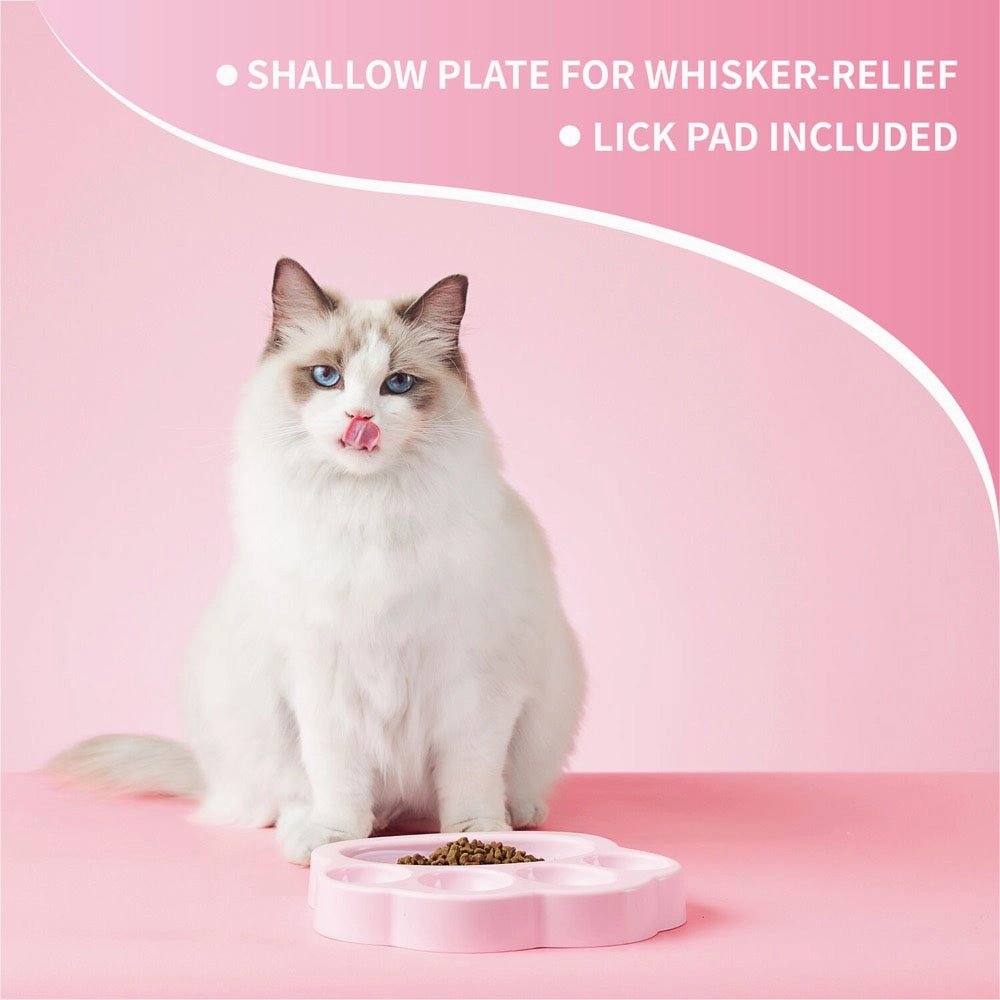 PetDreamHouse PAW 2-In-1 Mini Interactive Slow Feeder For Cats & Dogs (Baby Pink Paw)
