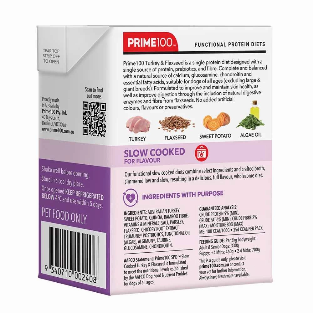 Prime100 SPD Slow Cooked Turkey & Flaxseed Wet Dog Food 354g