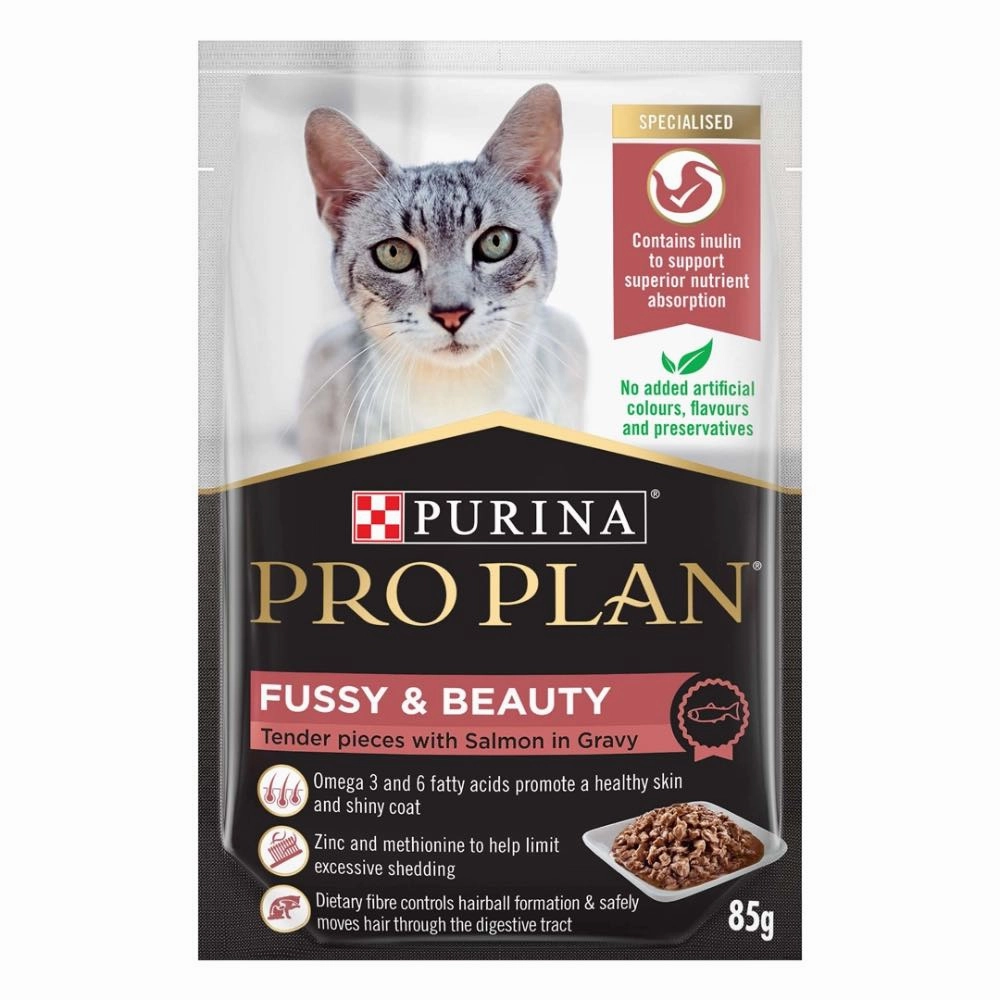 Pro Plan Fussy & Beauty Salmon In Gravy Adult Pouch Cat Food 85g x 12