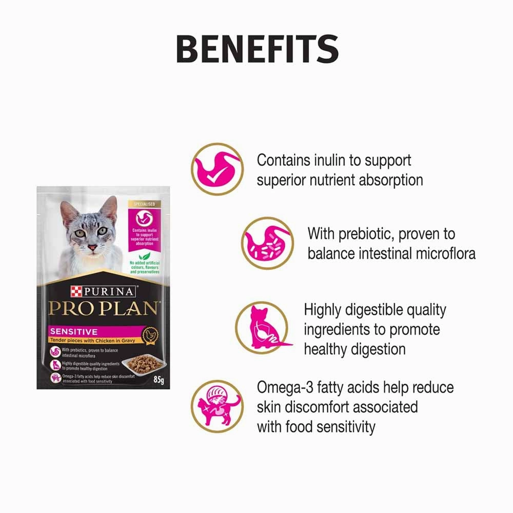 Pro Plan Sensitive Tender Chicken In Gravy Adult Pouch Cat Food 85g x 12