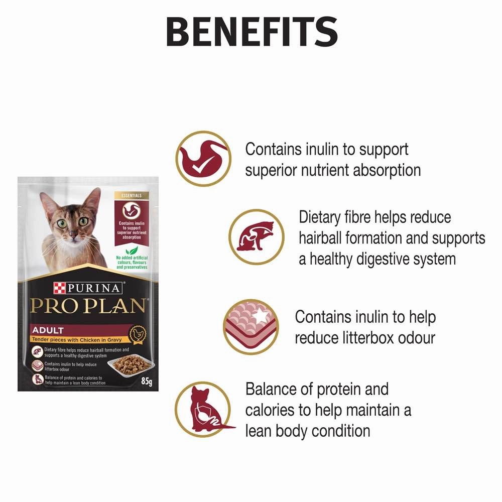 Pro Plan Tender Chicken In Gravy Adult Pouch Cat Food 85g x 12