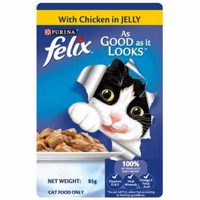Purina Felix Chicken in Jelly Adult Pouch Cat Food 85g x12